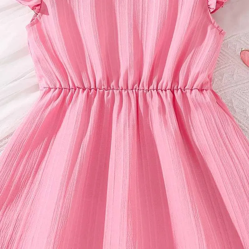 Girls and Children's Dress 8-12 Years Old Pink Fly Sleeve V-Neck Summer Day  Dress DH06011 from Dhgate Girl's Dresses - price 23.11