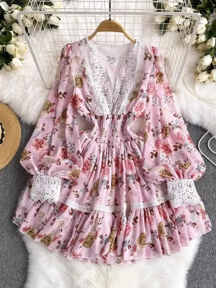 DHgate.com:Elegant Crochet Lace Trim Chiffon Mini Dress