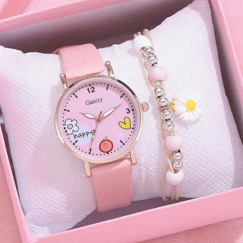 DHgate Girls Pink Watch Set Cute Cartoon Quartz Wristwatches for Kids Fashionable Childrens Gift Set Baby Kids Maternity
