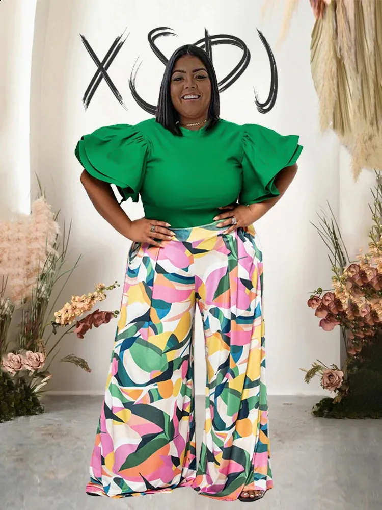 Olua Twoa Plus Size Two Piece Linen Blend Set: Flared Sleeve Blouse & Wide Leg ...