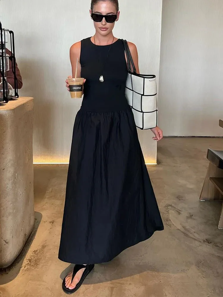 sachin and babi light blue dress Black Sleeveless Maxi Dress with Pleated Patchwork