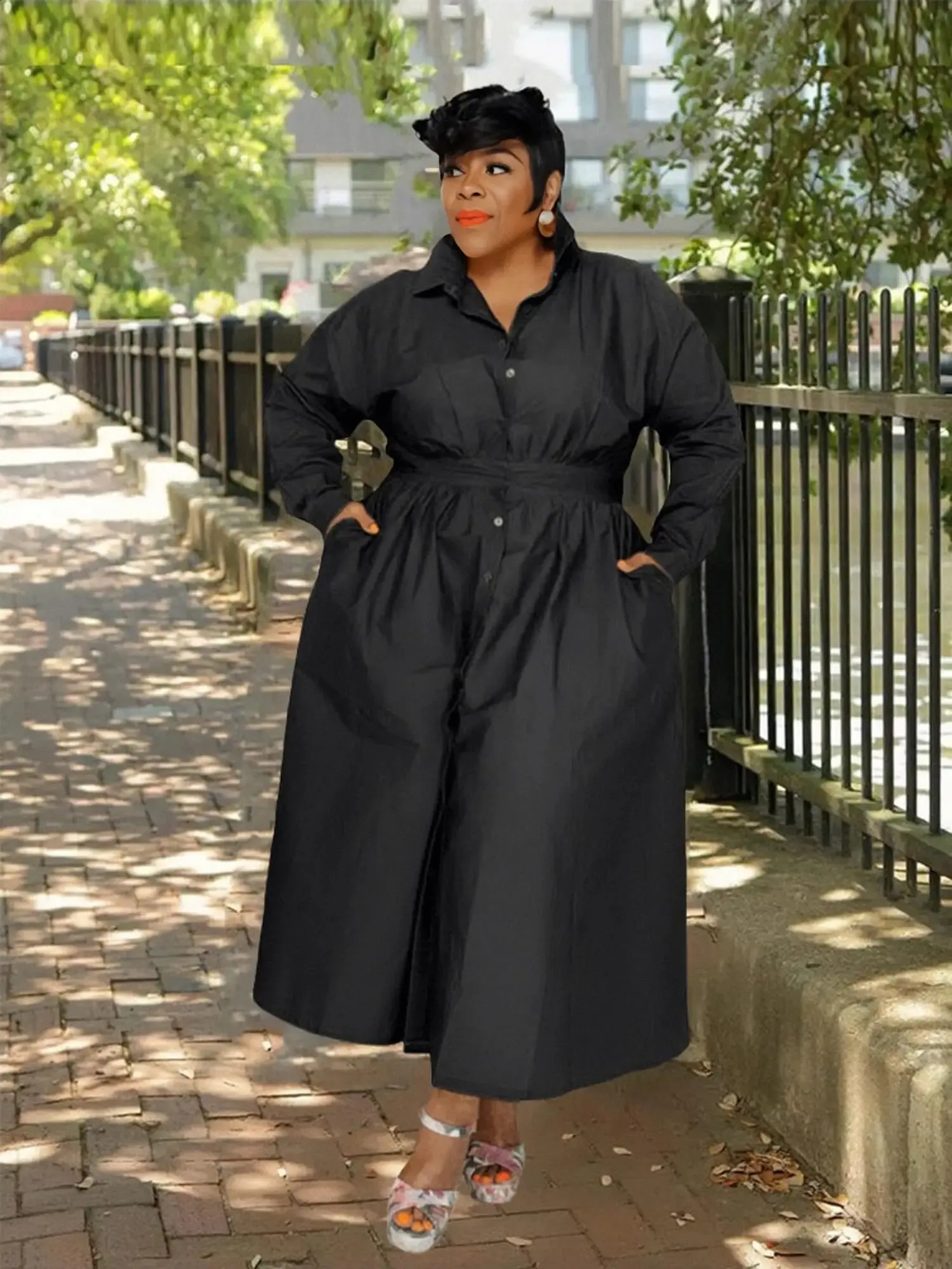 Save Big on Bulk Korean Style Long Dresses Woman Women's Casual Long Sleeve  Dress Korean Style, Solid Color, Loose Fit, Plus Size Best Deals on