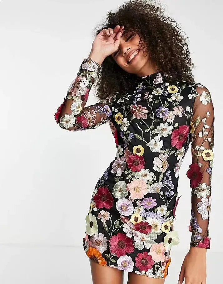 alice and olivia embroidered dress Elodie Floral Embroidered Mesh Bodycon Midi Dress Plum – Girl In Mind main image 1