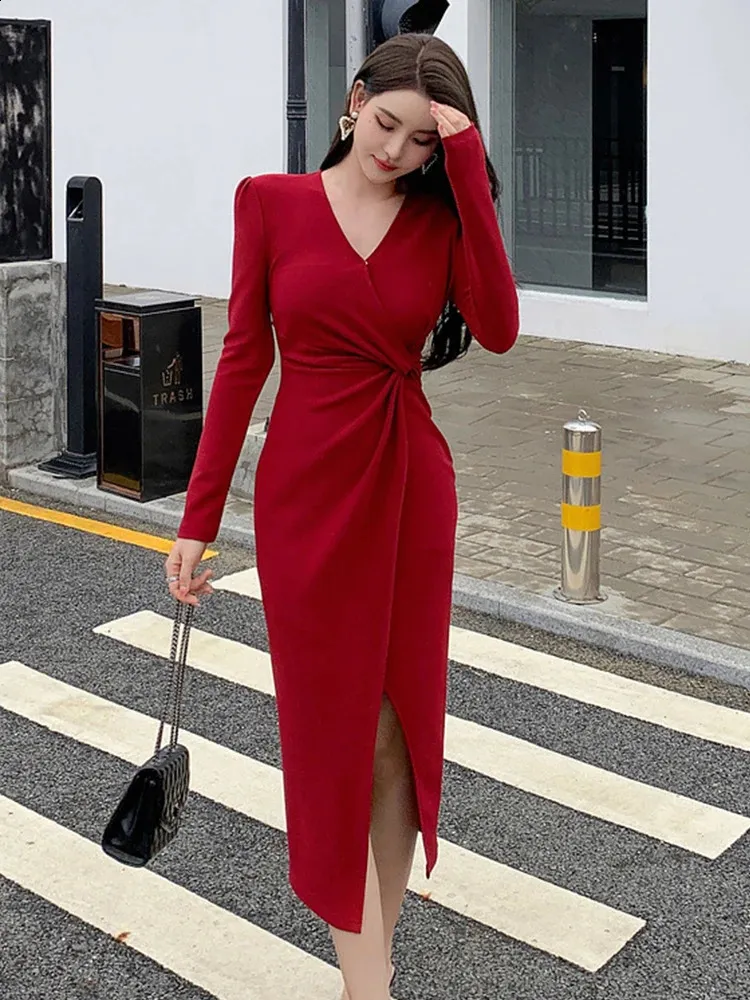 Elegant Red Midi Dress: Chic Twist Folds for Work \u0026 Party - Shop Now! from  Dhgate Work Dresses - price 78.42