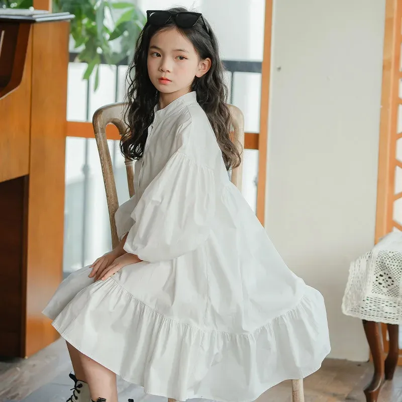 Korean Style Spring Girls White Dress For Teenage Girls With