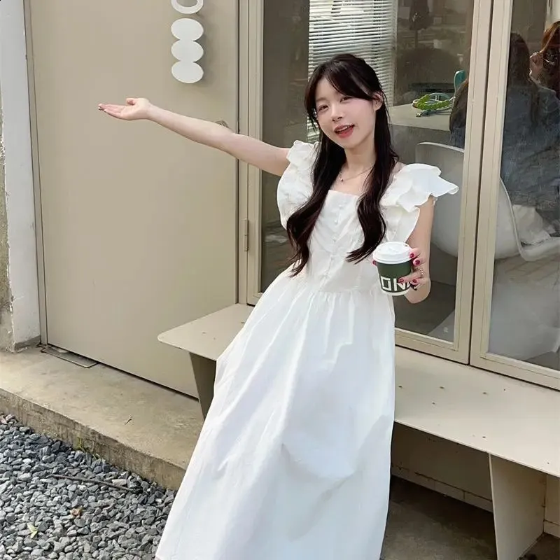 Korean Summer Dress Floor-Length Square Collar Flying Sleeve Chiffon A-Line  Dress from Dhgate Basic & Casual Dresses - price 65.13