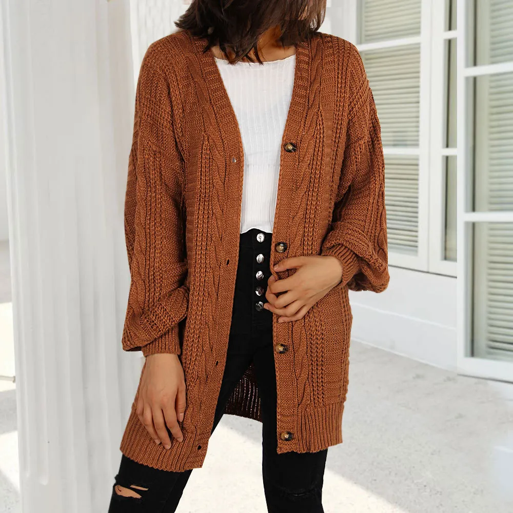 Save Big on Bulk Lantern Sleeve Cardigan Coat For Autumn Women's Knit  Cardigan With V Neck, Long Lantern Sleeves, And Cable Knit Texture Loose  Fit,