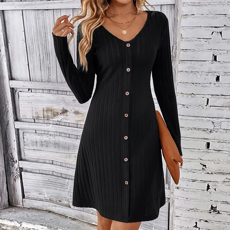 Knit Sweater Dress, Pearl Buttons, Elegant Style | DHgate