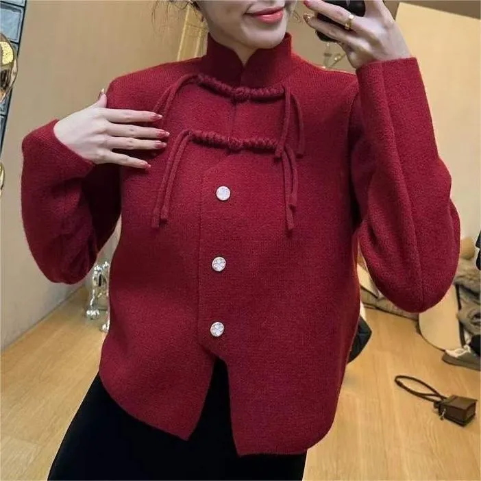 Cardigan Velours Noir Femme - Style Chinois Rétro, Col V, Manches Dolman - Neuf Avec étiquettes