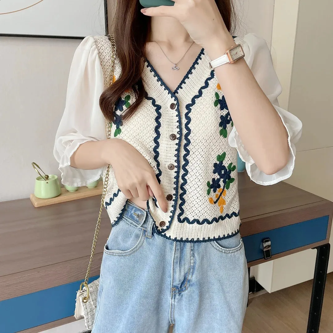 トップス Embroidered Design Summer Knit Cardigan f1ed4c02-b8c5-4bab-ba48-