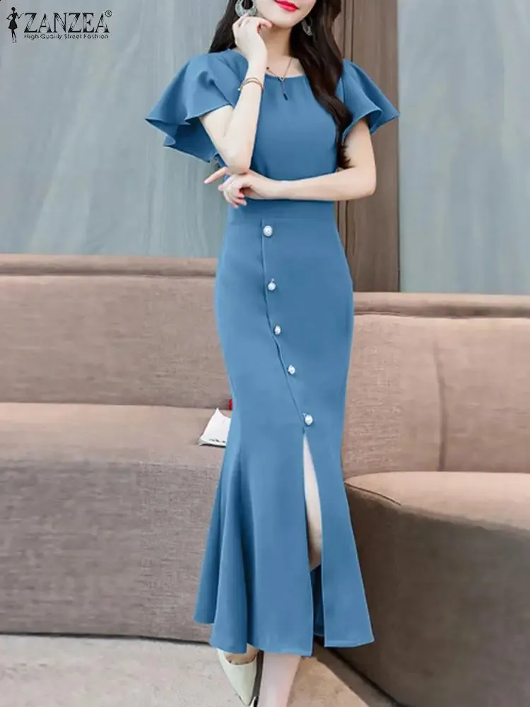 knee length dresses for ladies Nadia Long Sleeve Fishtail Midi Dress Black main image 1