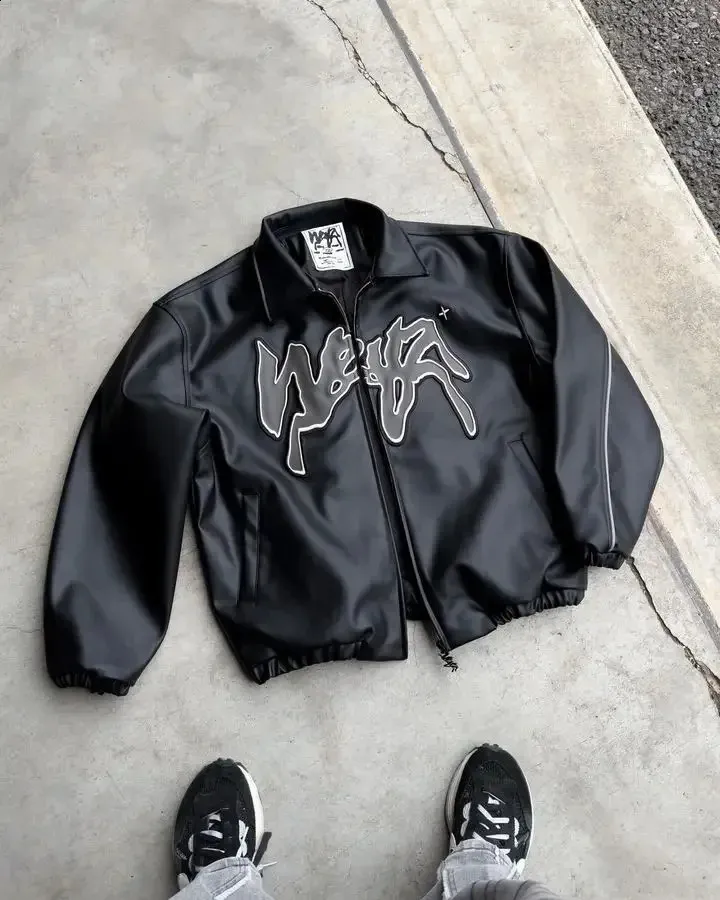 Hip Hop Retro Leather Jacket Long Sleeve Y2K Zipper From Pong01