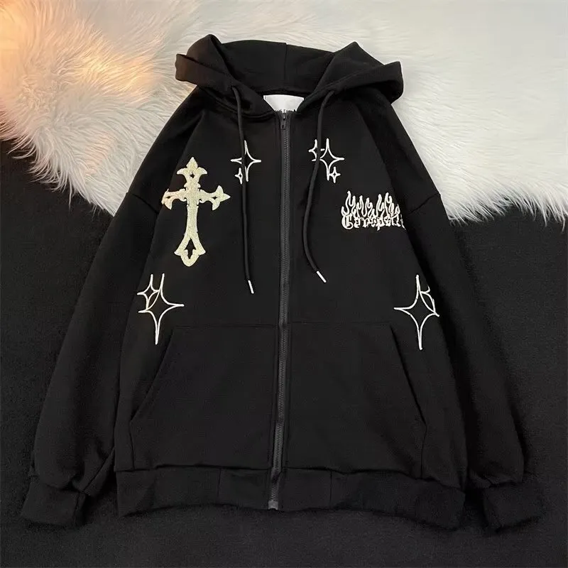 DHgate.com:Embroidered Cross Hoodie Jacket for Men - Casual