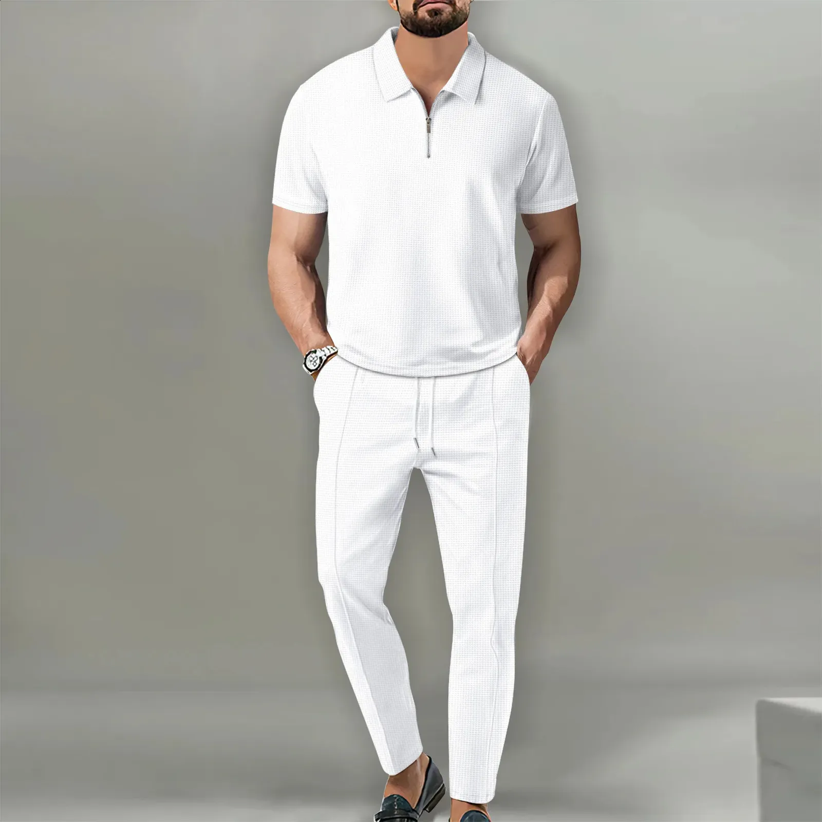 DHgate.com:Mens Solid Color Polo Neck Short Sleeve Zipper