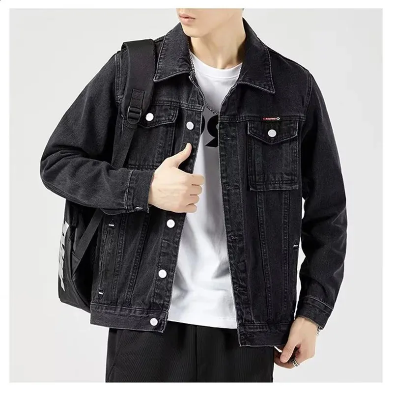 2023 Spring Autumn Men Black Denim Jacket Mens AllMatch Korean