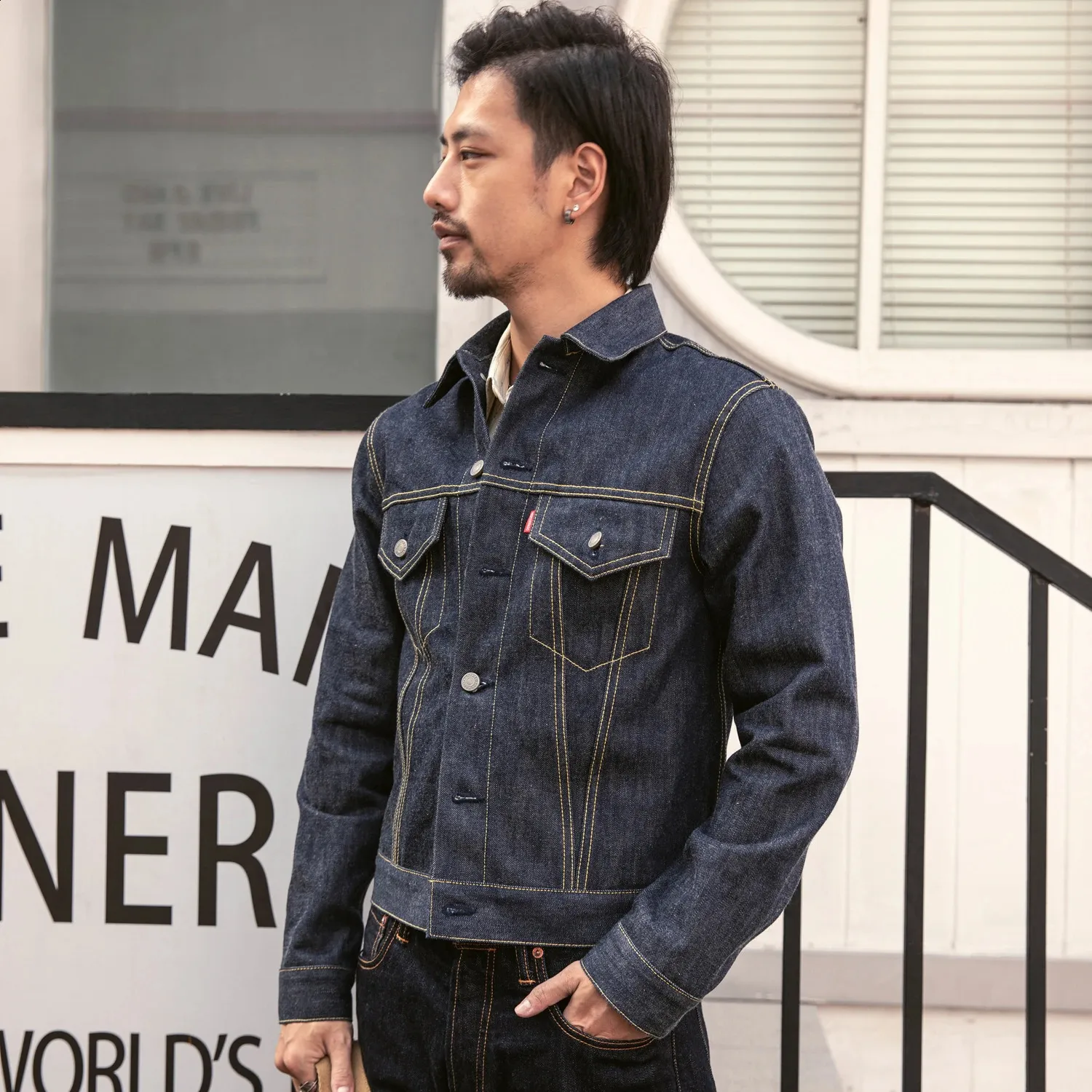 Mens Red Jackets Classic Fit Raw Denim Coat, Traditional Trucker