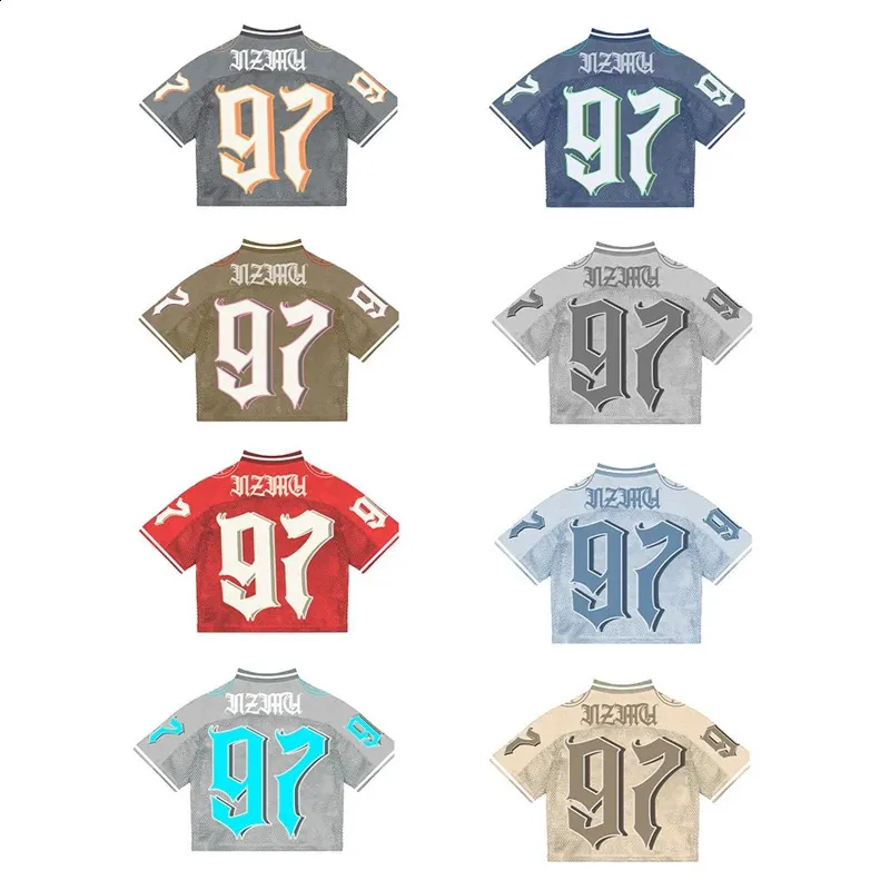 Y2K Retro Mesh Jersey Shirt - Breathable Hiphop Oversized