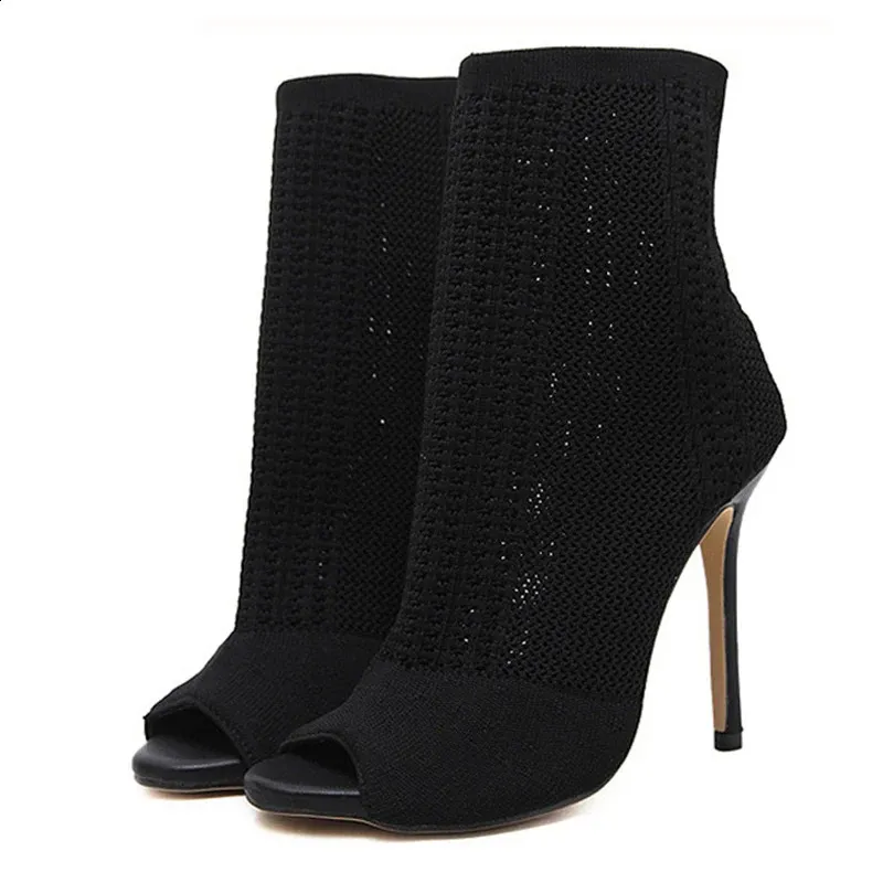 Peep toe stretch booties hot sale