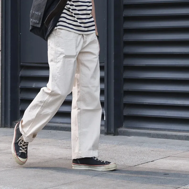 Bronson Mens Retro Naval Deck Trousers Herringbone Twill Spring