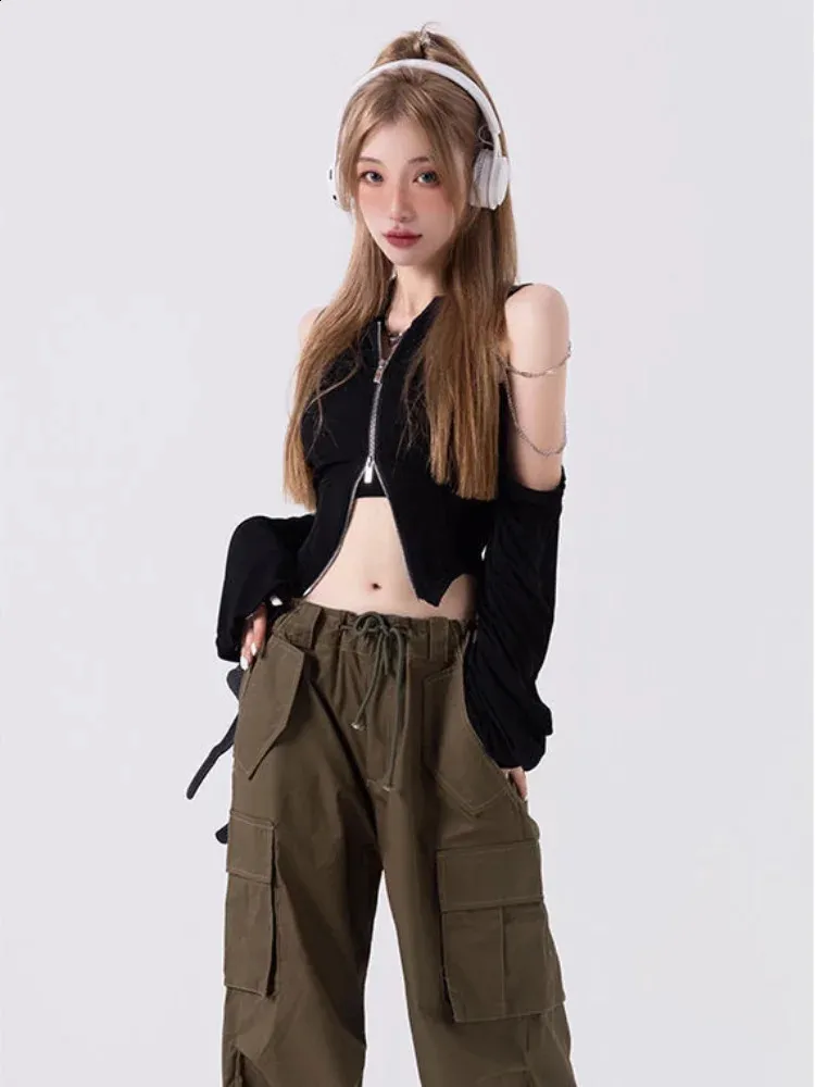 Deeptown Y2K Harajuku Off Shoulder Crop Top Korean From