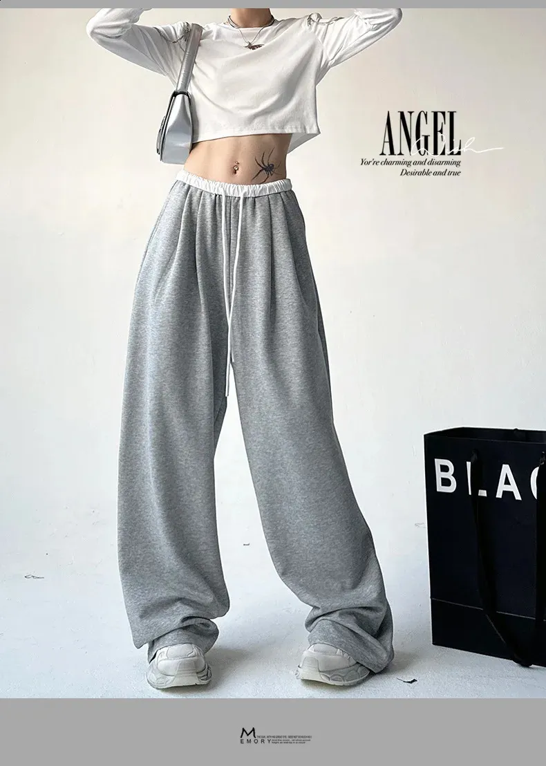 パンツ Omas hande oyster pants Womens Wide Leg Sweatpants Casual Oversized Gray Trouser For
