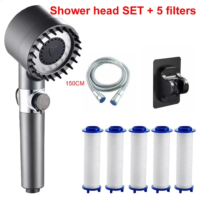 4 Modes High Pressure Showerhead One-Key Stop Water Massage Shower Head With Filter Element Bathroom Accessories 240810_voghion.com
