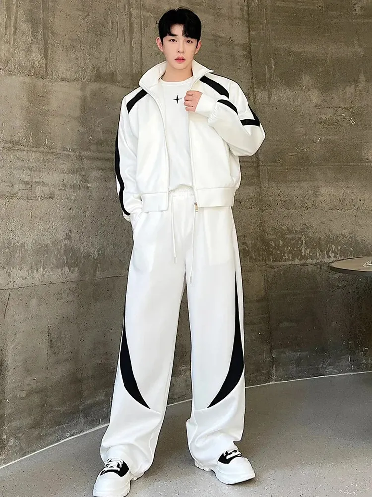 Mens Contrast Stripe Sports Jacket & Pants Set Casual Korean