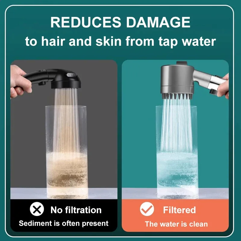 4 Modes High Pressure Showerhead One-Key Stop Water Massage Shower Head With Filter Element Bathroom Accessories 240810_voghion.com
