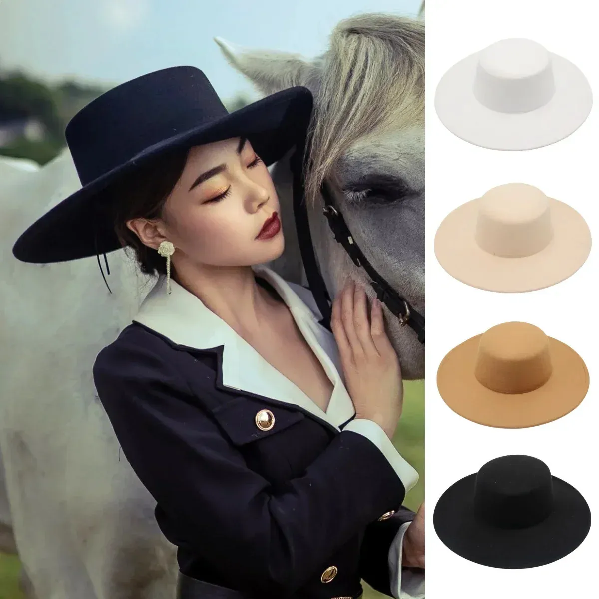 10cm Big Wide Brim French Fedora Hat Solid Classic Wool Jazz 