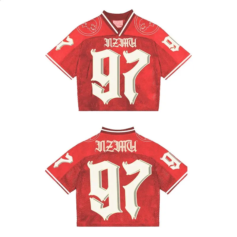 Y2K Retro Mesh Jersey Shirt - Breathable Hiphop Oversized