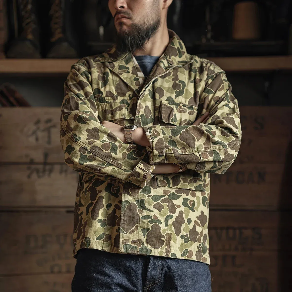 Save Big on Bulk Duck Hunting Camo Jacket Mens Army Jacket Camo HBT Work  Jacket, Classic Duck Hunter Camouflage, Rugged Military Style, Ideal For