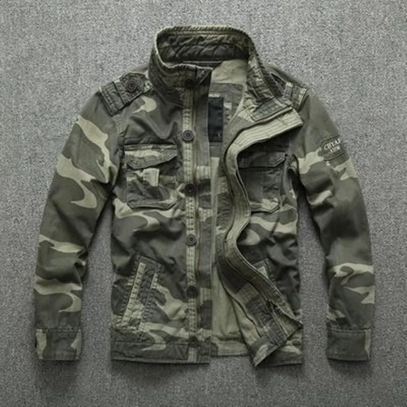 240810 Mens Oversized Camo Jacket Thick Denim Military Coat Casual