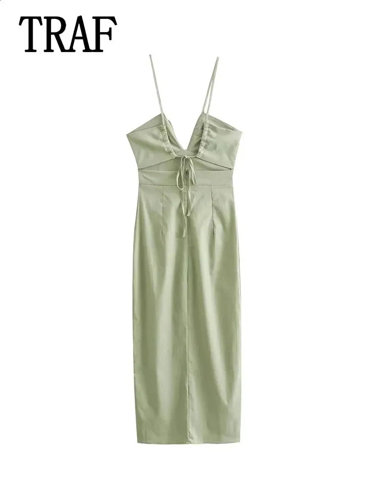 knee length dresses for ladies Sleeveless Striped Linen Blend Dress