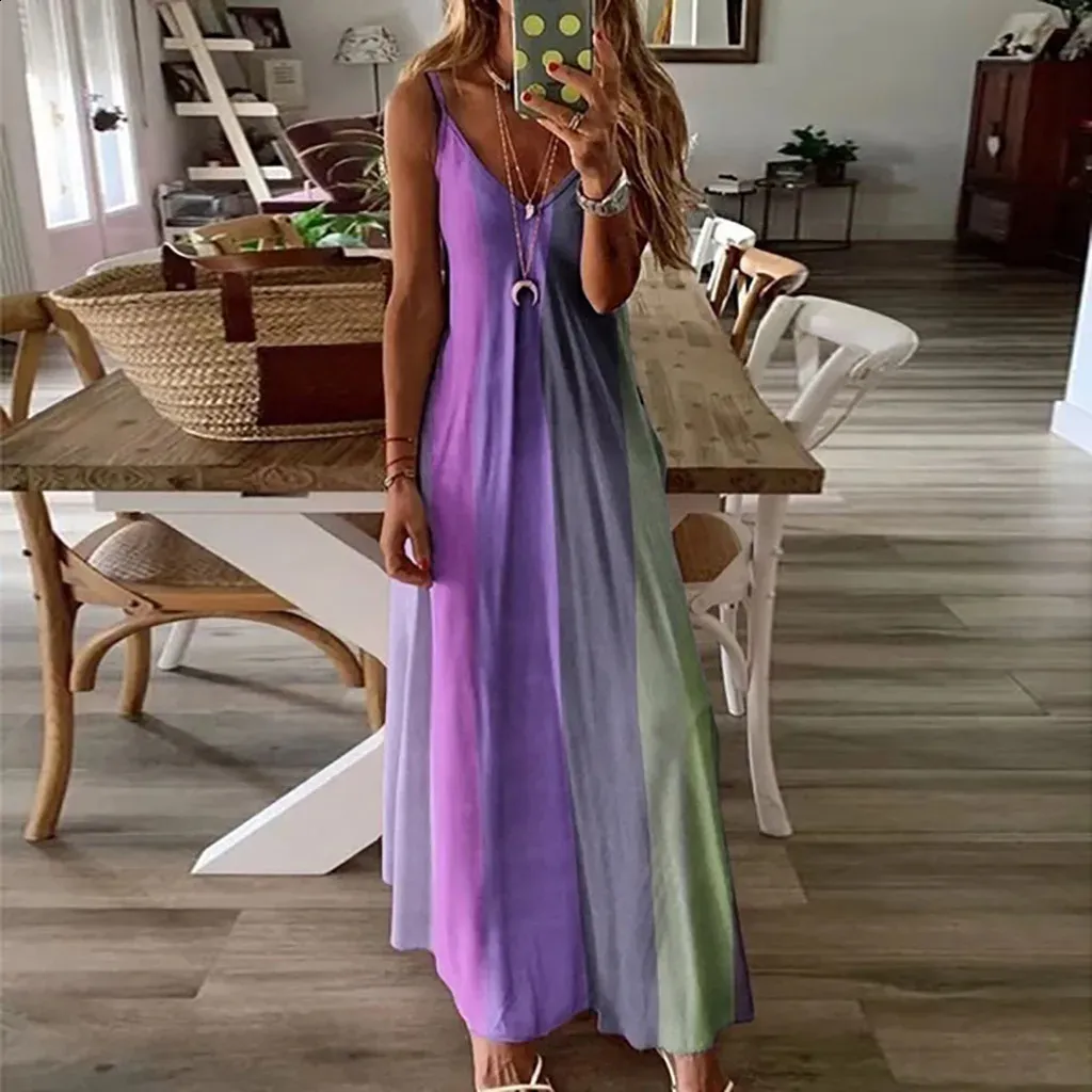 Plus Size Womens Floor-Length Chiffon Dress Tie Dye Striped Printed V Neck  Halter Sleeveless Autumn from Dhgate Basic & Casual Dresses - price 42.42