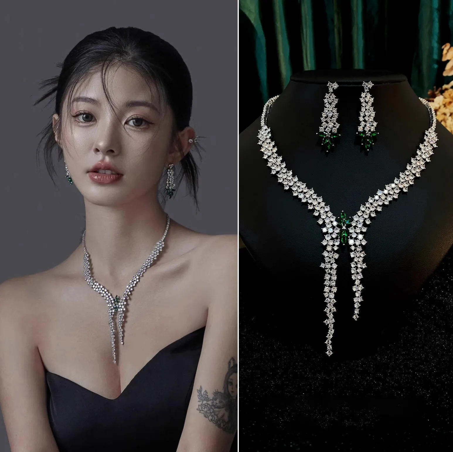 Mosan Diamond Necklace Set Fine Jewelry Engagement Gift Womens Earrings Vvs