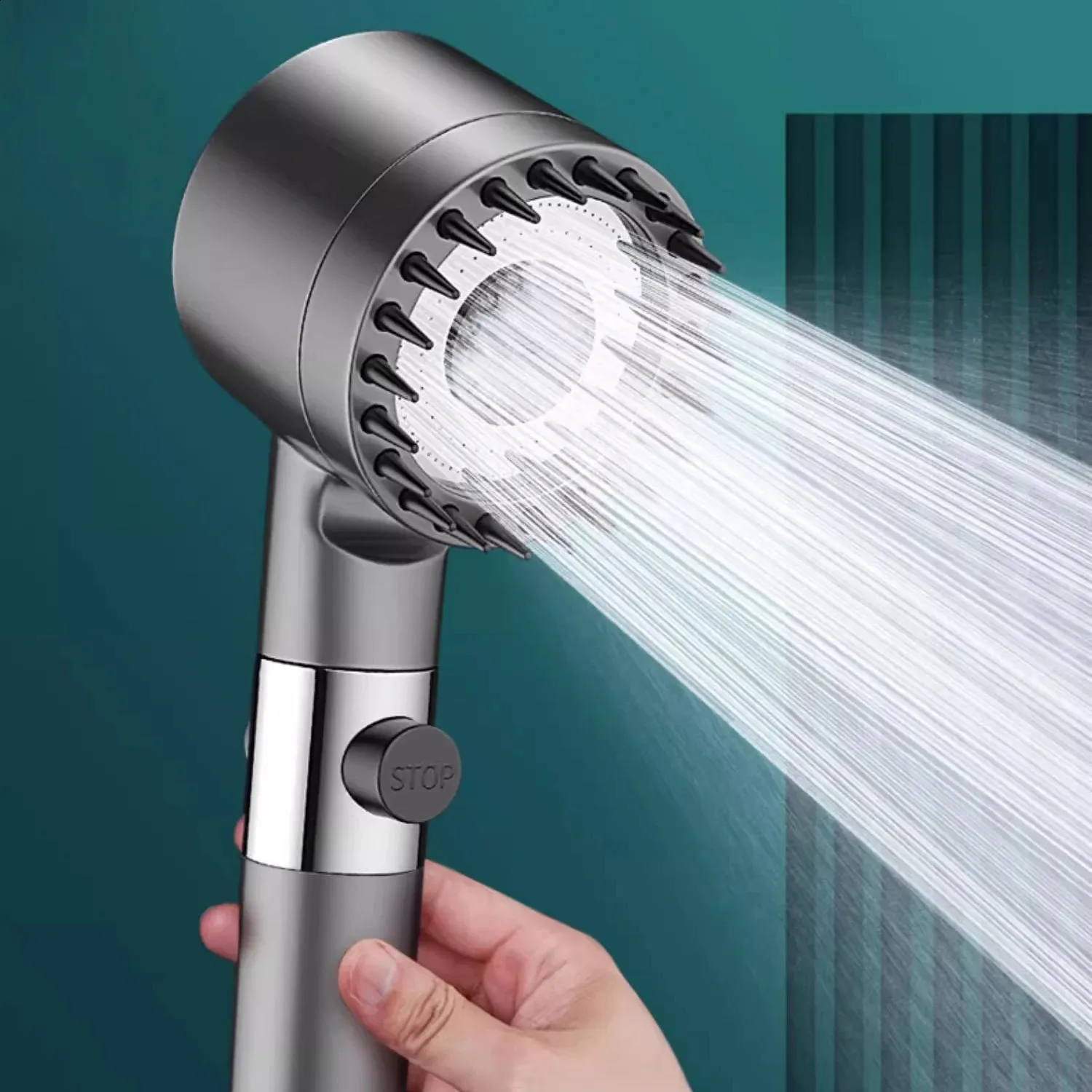 4 Modes High Pressure Showerhead One-Key Stop Water Massage Shower Head With Filter Element Bathroom Accessories 240810_voghion.com