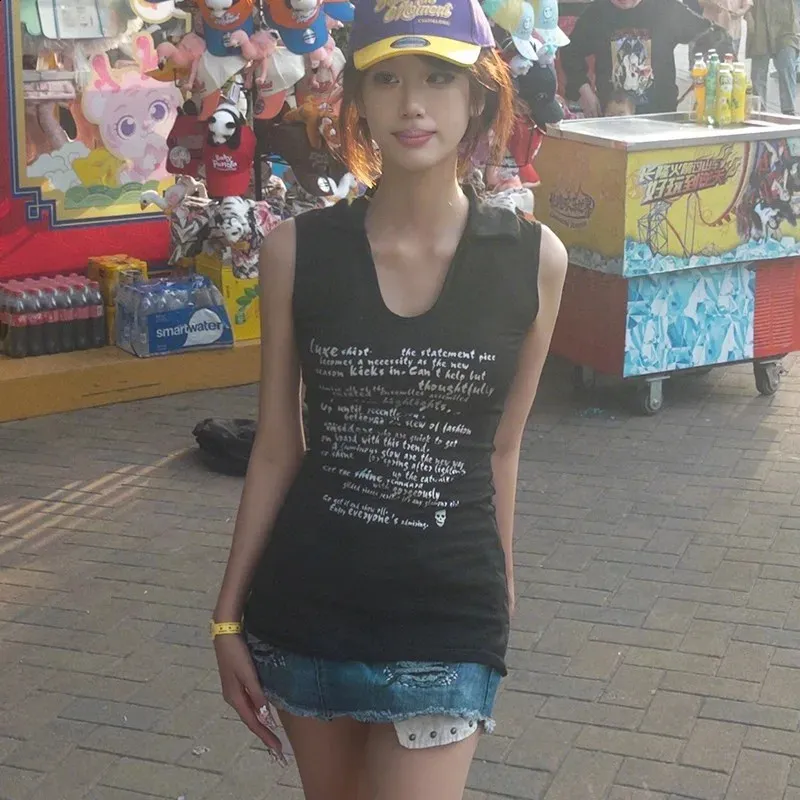 Y2K Long Tank Top, Sleeveless Gothic Harajuku Style | DHgate
