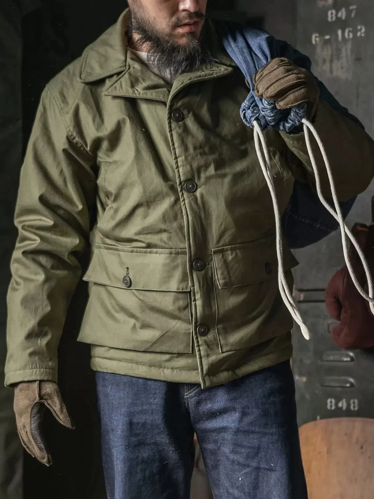 Mens Military Flight Jacket Rugged Wool Lined USN AL1, Naval