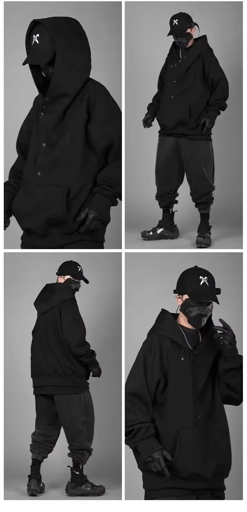 Mens Streetwear Hoodies Ninja Jacket Oversized Turtleneck