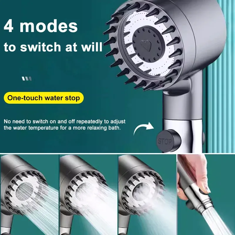 4 Modes High Pressure Showerhead One-Key Stop Water Massage Shower Head With Filter Element Bathroom Accessories 240810_voghion.com