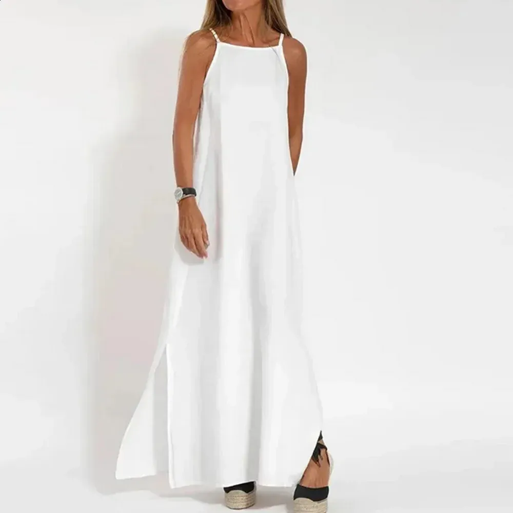 Women's Long Dress Maxi Dress Cotton Linen Dress Slip Dress Fashion Basic Modern Daily Beach Weekend Regular Fit Plain Sleeveless Spaghetti Strap