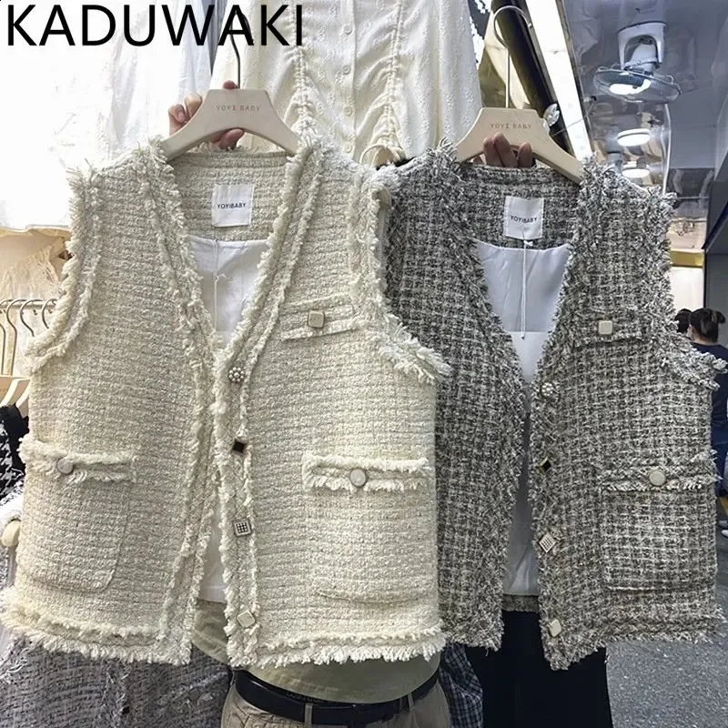Tweed Vest For Women, V Neck Sleeveless Tank Top Jacket