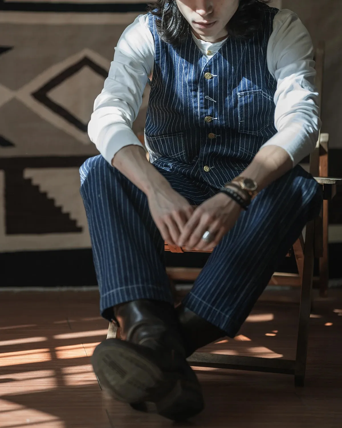 Mens Vintage 1930s Wabash Work Vest Striped Sleeveless Jacket