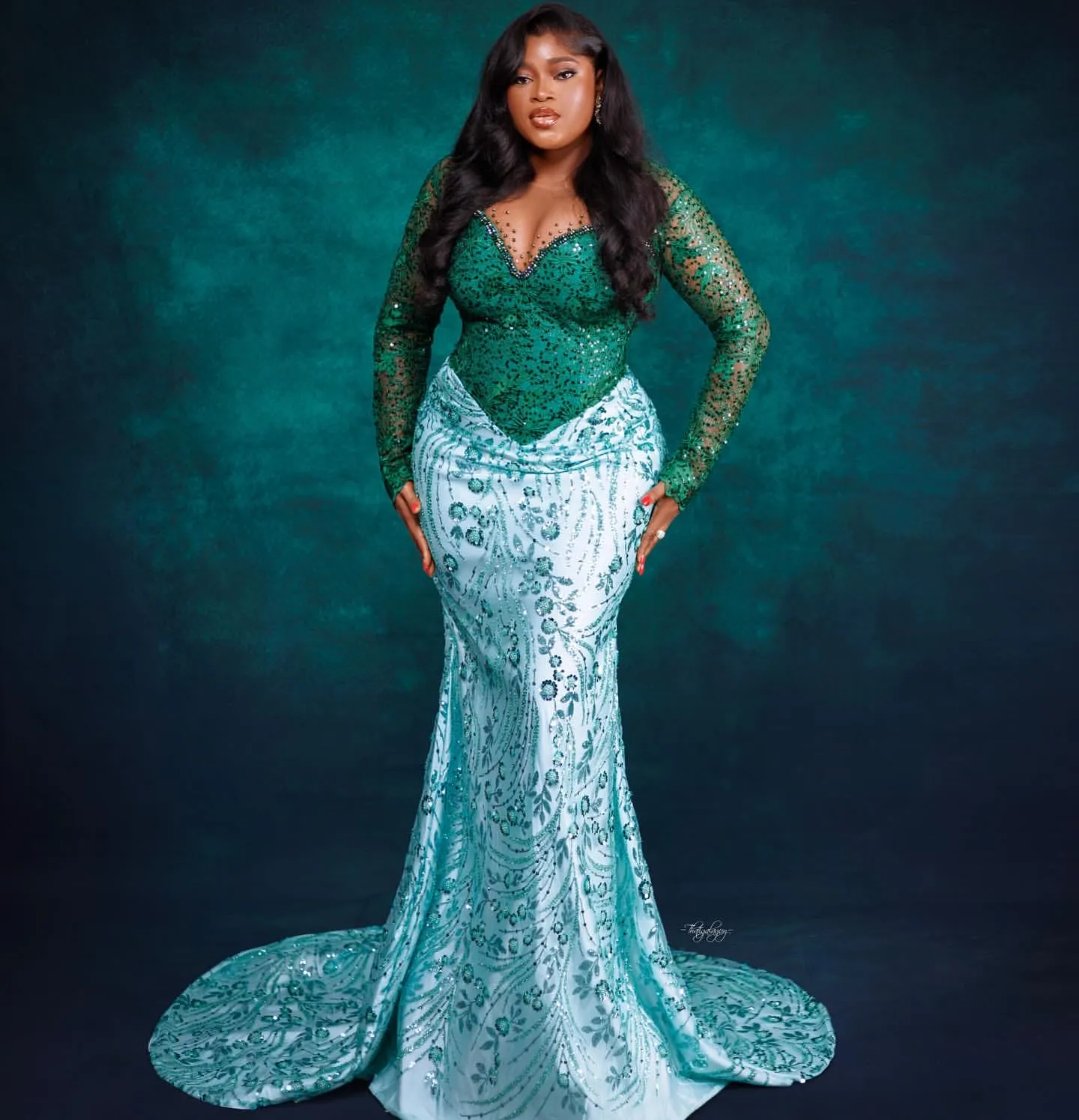 Formal Plus Size Hunter Green Mermaid Dress Dark Green Mermaid Prom Dresses  Plus Size Illusion Neckline