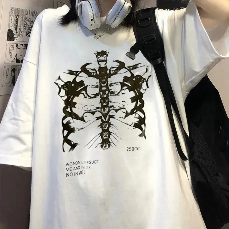 Gothic Y2K Skeleton Tee: Harajuku Hip Hop Style, Summer