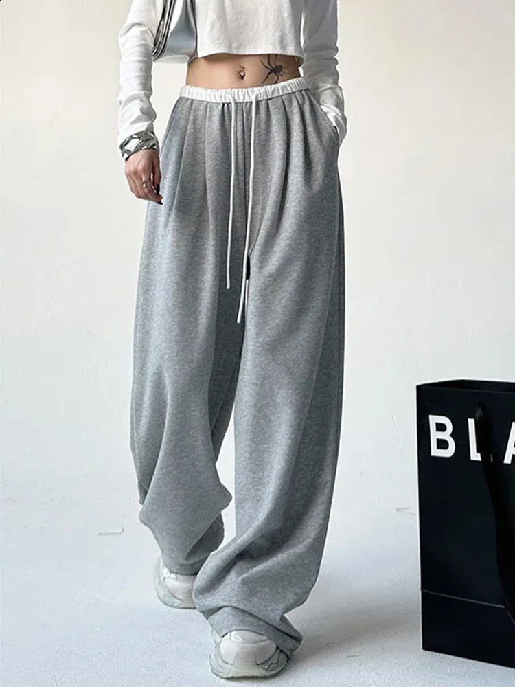 本当に信頼出来る店 Oversized -HOUZHOU Women for sweatpants baggy Leg Wide Gray Clothing