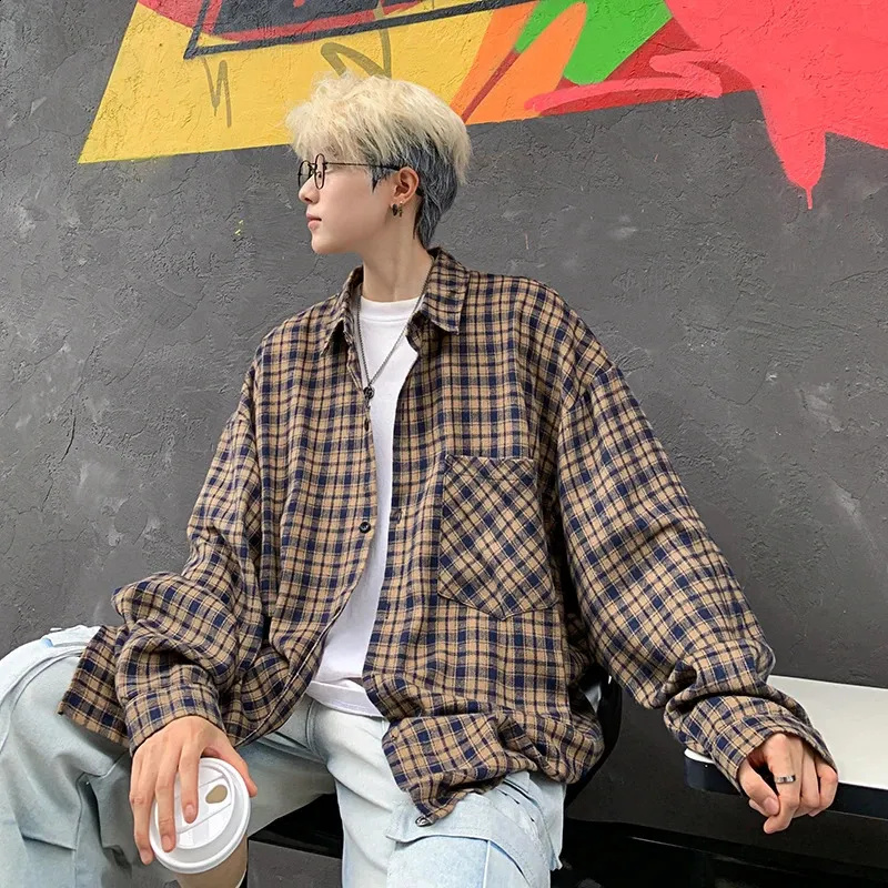 Harajuku Plaid Men's Long Sleeve shirt with t shirt