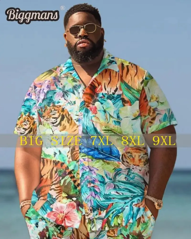 Oversized Hawaiian Shirt: Colorful Block Print for Big & Tall Men