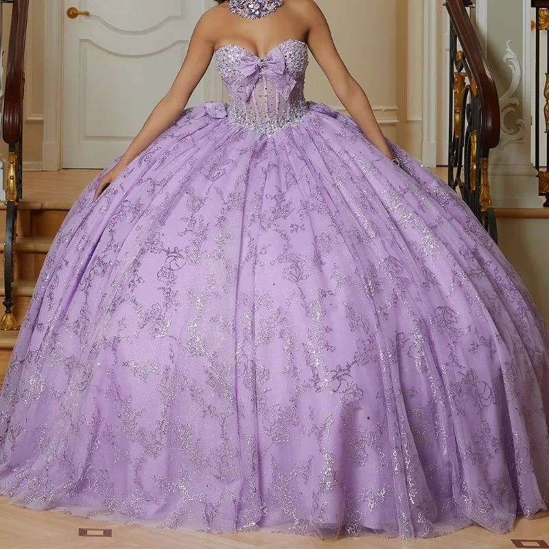 Vestido De Quinceañera Lila Hombros Descubiertos Clásico
