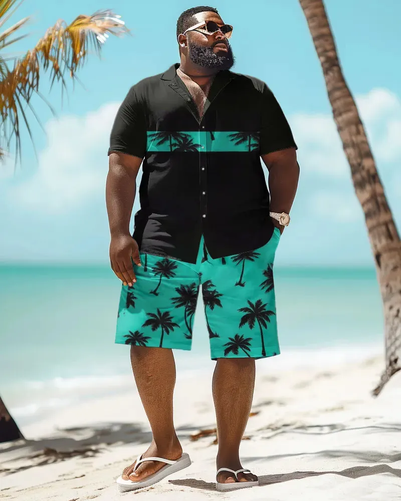 Biggmans Plus Size Hawaiian Shirt and Shorts Set L-9XL Linen Blend